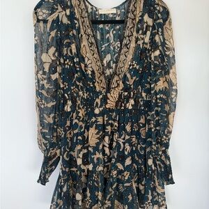 Ulla Johnson Blue and Gold Floral Mini Dress